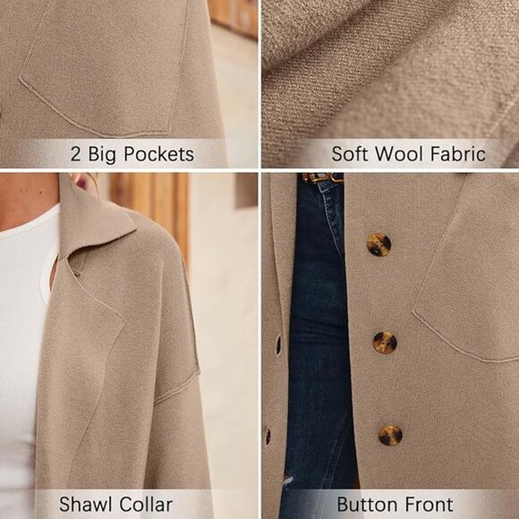 Camel Long Knit Casual Cardigan Oversize Sweater Fall Jacket Button Down Sz: S - Picture 9 of 13